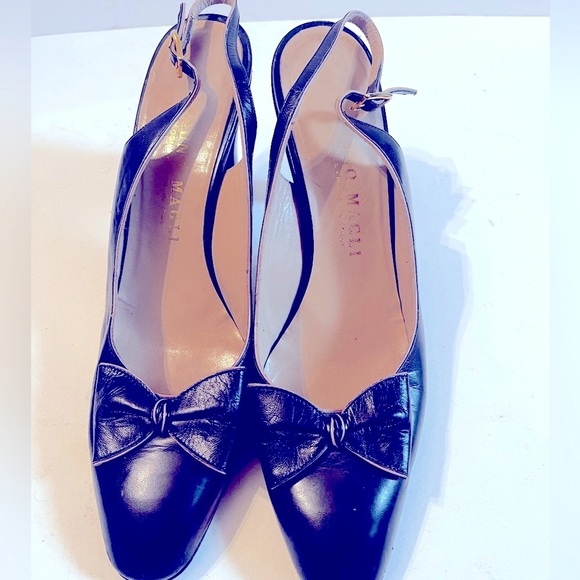 Bruno Magli Black Leather Heels Bow Tie 3” Heels Size 7.5 AAA Women - Picture 3 of 9